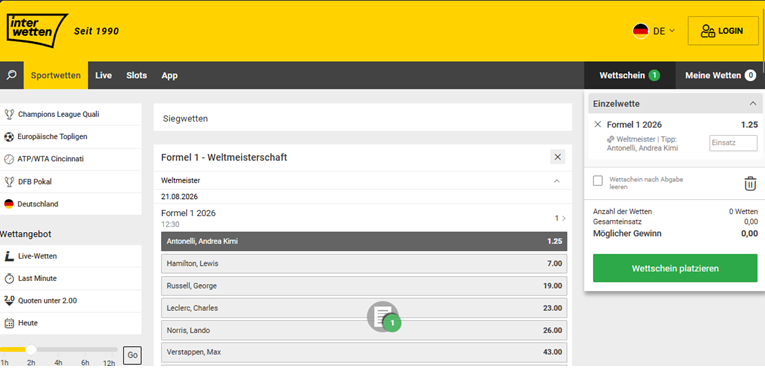 Interwetten formel 1 Sieger