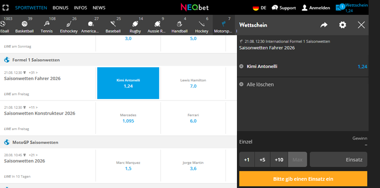 Neo.bet Formel 1 sieger